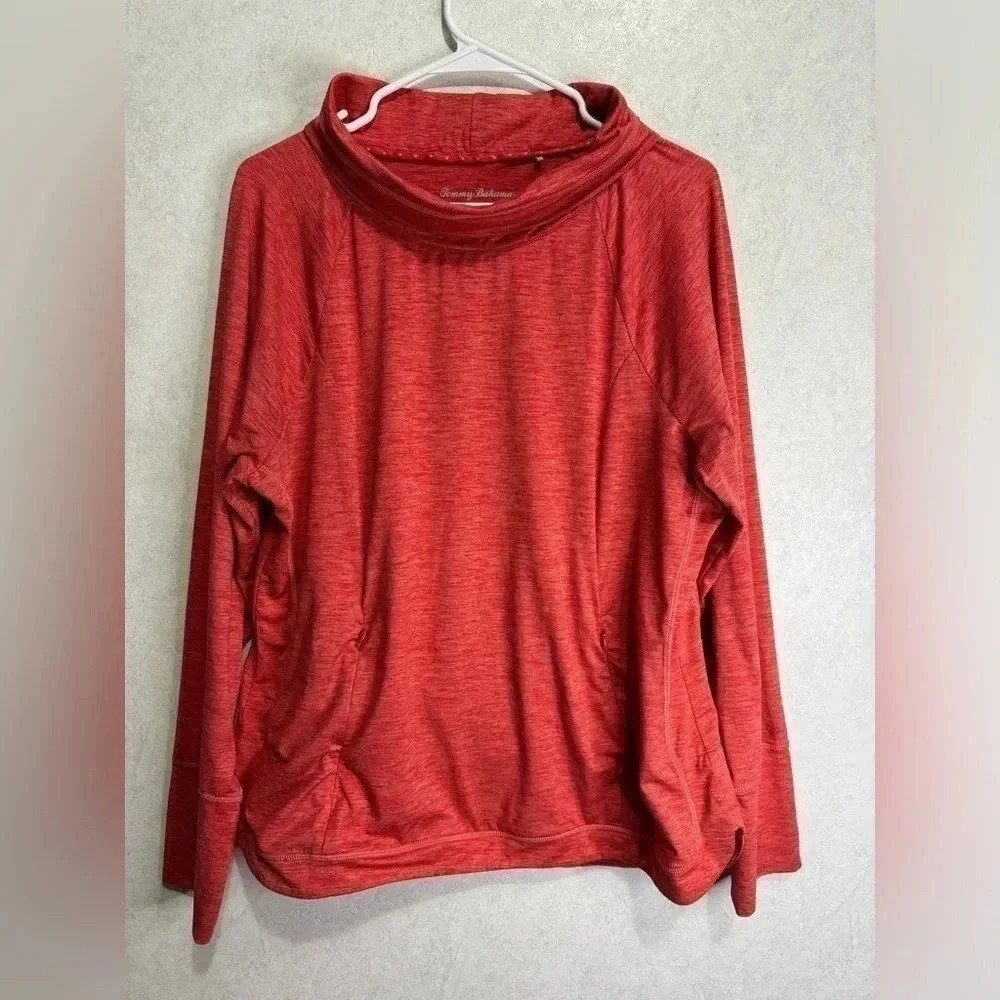 TOMMY BAHAMA Women’s Red Track Jacket Sweater Pull-over Mock Neck Size Large
